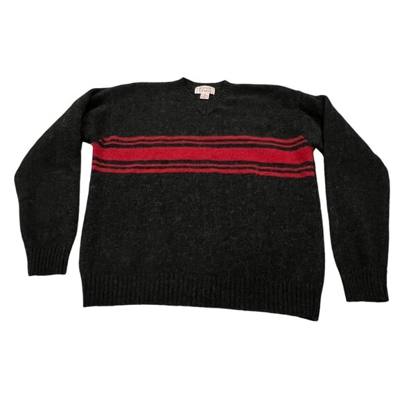 Heather & Tweed Mens V-neck Wool Pullover Sweater, Gray Red, L - Picture 1 of 7
